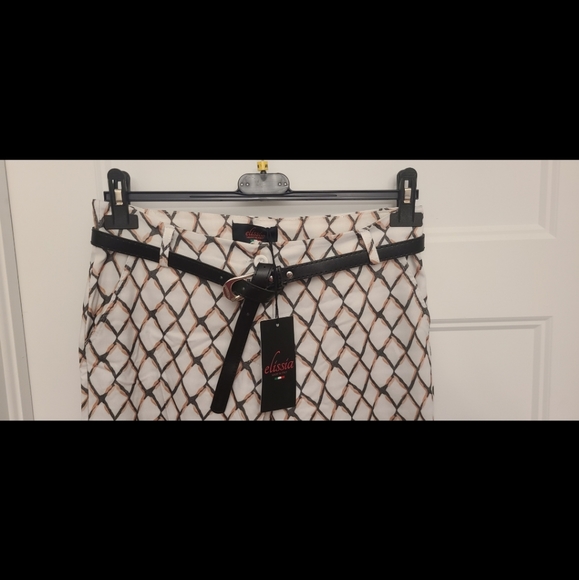 2 for 1💙 ELISSIA Women Pants White cream Brownish diamond with Black belt - Picture 4 of 10